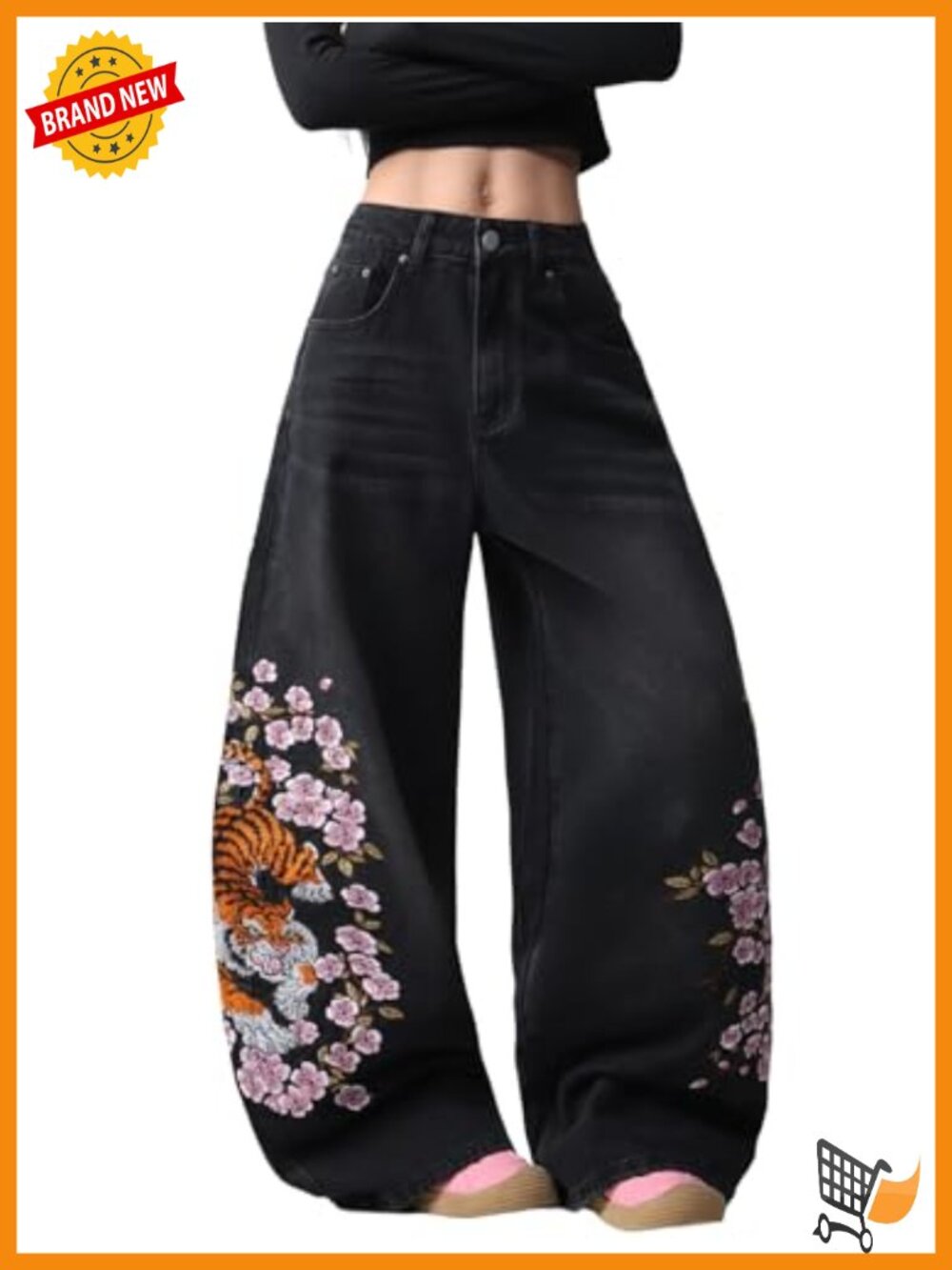 Wide Leg Baggy Jeans Loose Denim Trousers Embroidery Y2K Streetwear